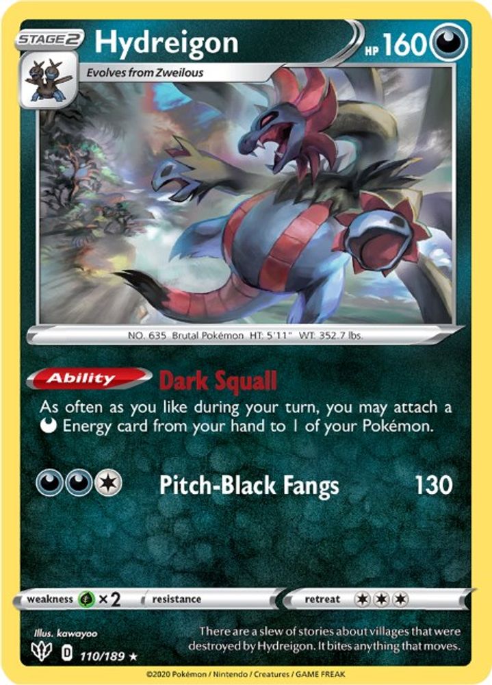 Hydreigon 110  - Reverse Holofoil SWSH03 Darkness Ablaze - Rare