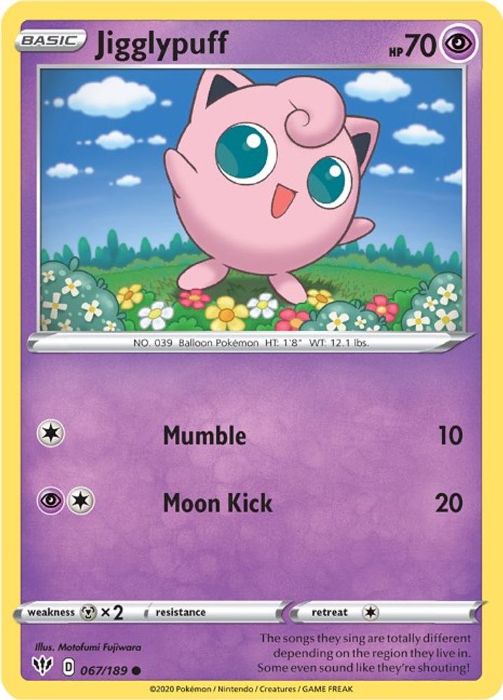 Jigglypuff 067  SWSH03 Darkness Ablaze - Common