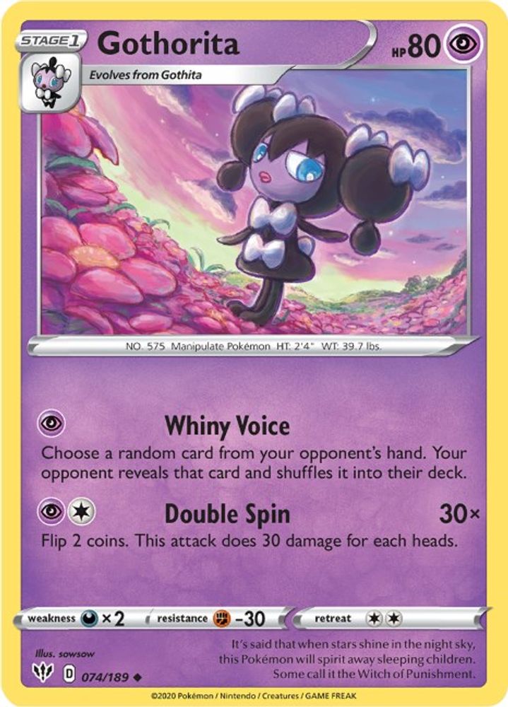 Gothorita 074  - Reverse Holofoil SWSH03 Darkness Ablaze - Uncommon
