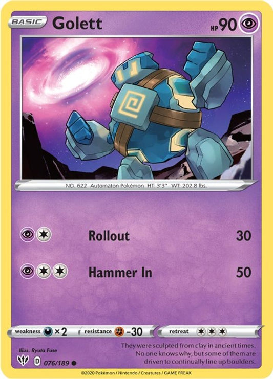 Golett 076  - Reverse Holofoil SWSH03 Darkness Ablaze - Common