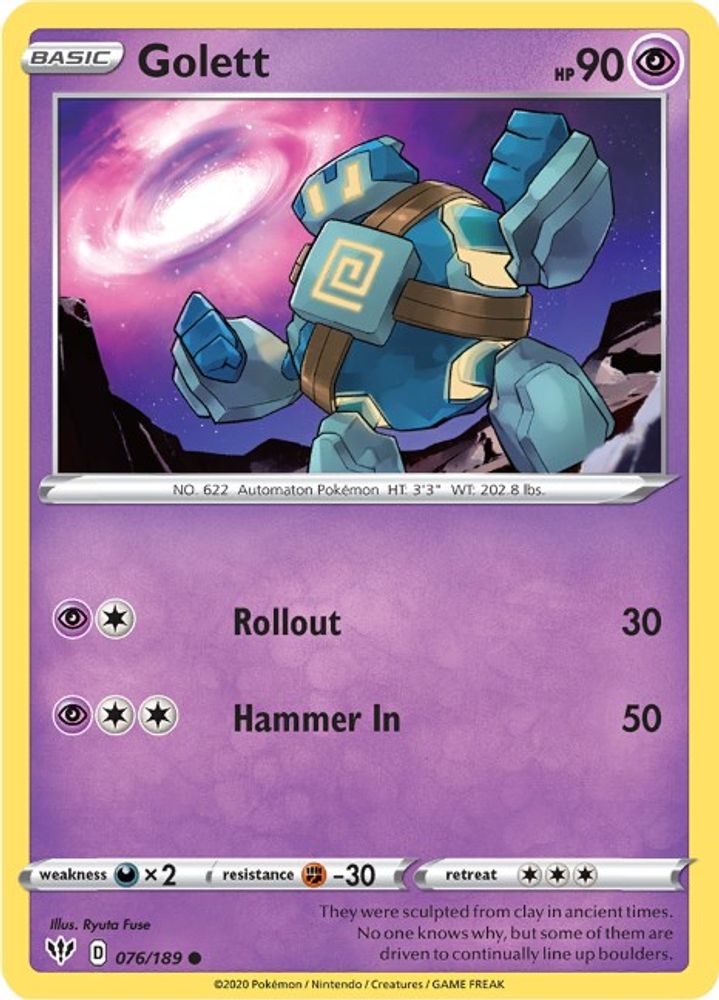 Golett 076  - Reverse Holofoil SWSH03 Darkness Ablaze - Common