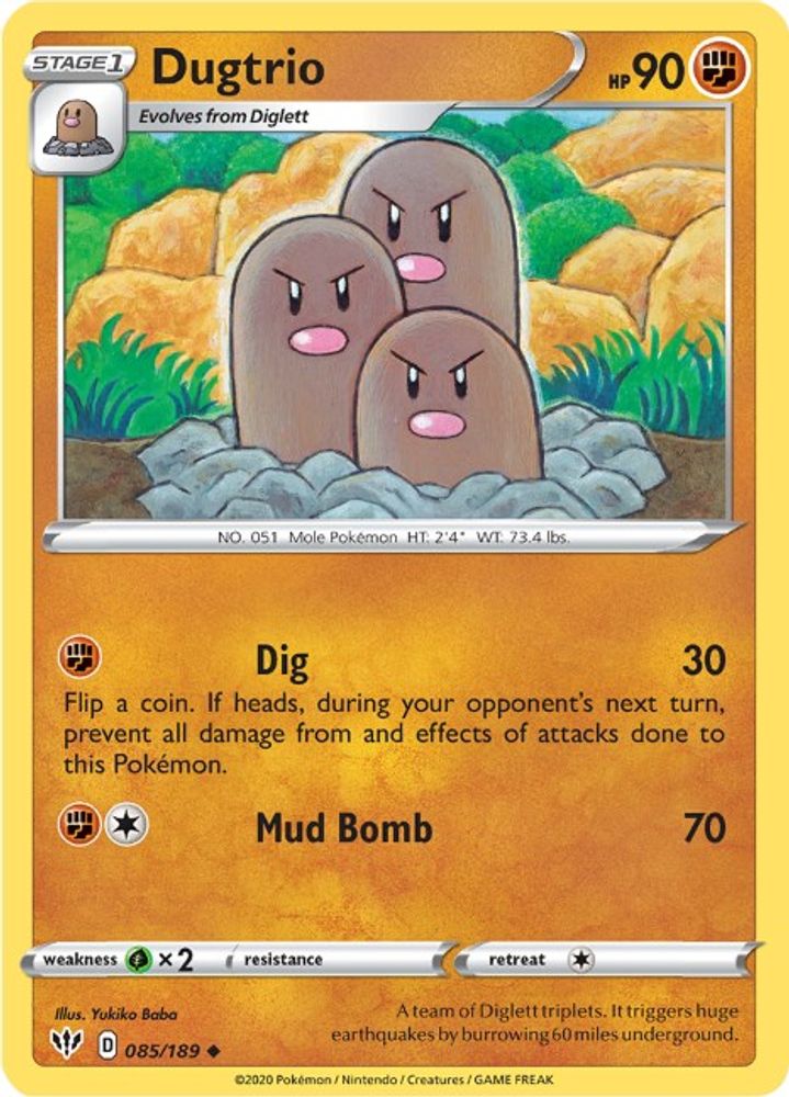 Dugtrio 085  SWSH03 Darkness Ablaze - Uncommon
