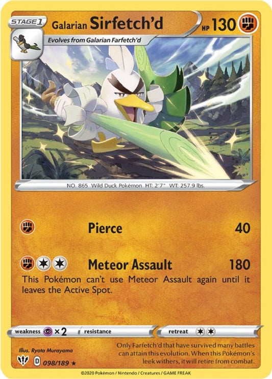 Galarian Sirfetch'd 098  - Reverse Holofoil SWSH03 Darkness Ablaze - Rare