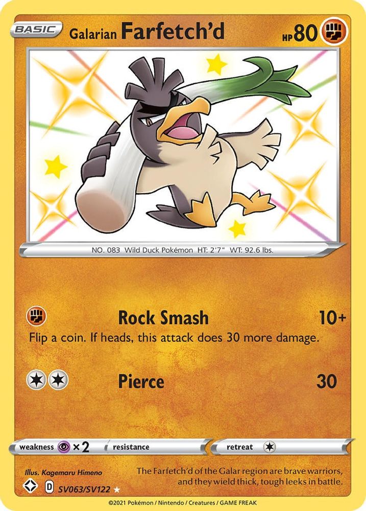 Galarian Farfetch'd SV063  - Holofoil Shining Fates Shiny Vault - Shiny Holo Rare
