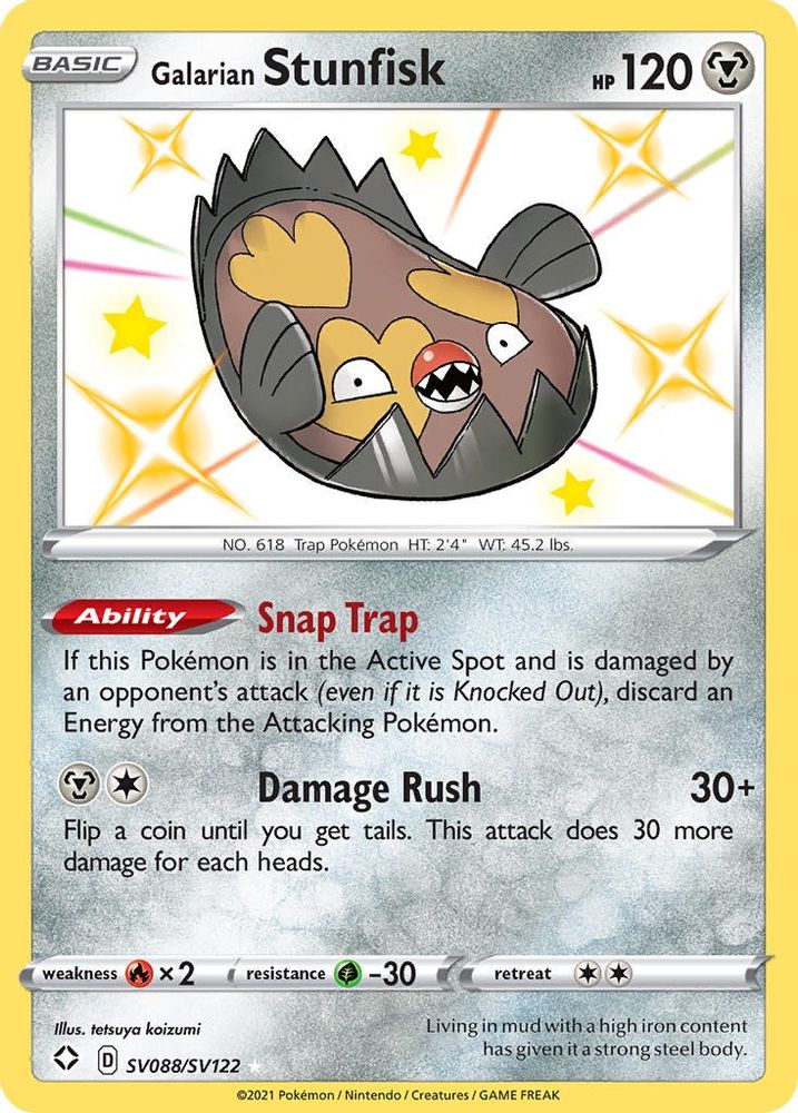 Galarian Stunfisk SV088  - Holofoil Shining Fates Shiny Vault - Shiny Holo Rare