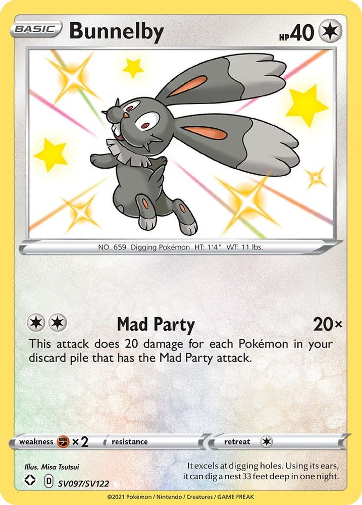 Bunnelby SV097  - Holofoil Shining Fates Shiny Vault - Shiny Holo Rare