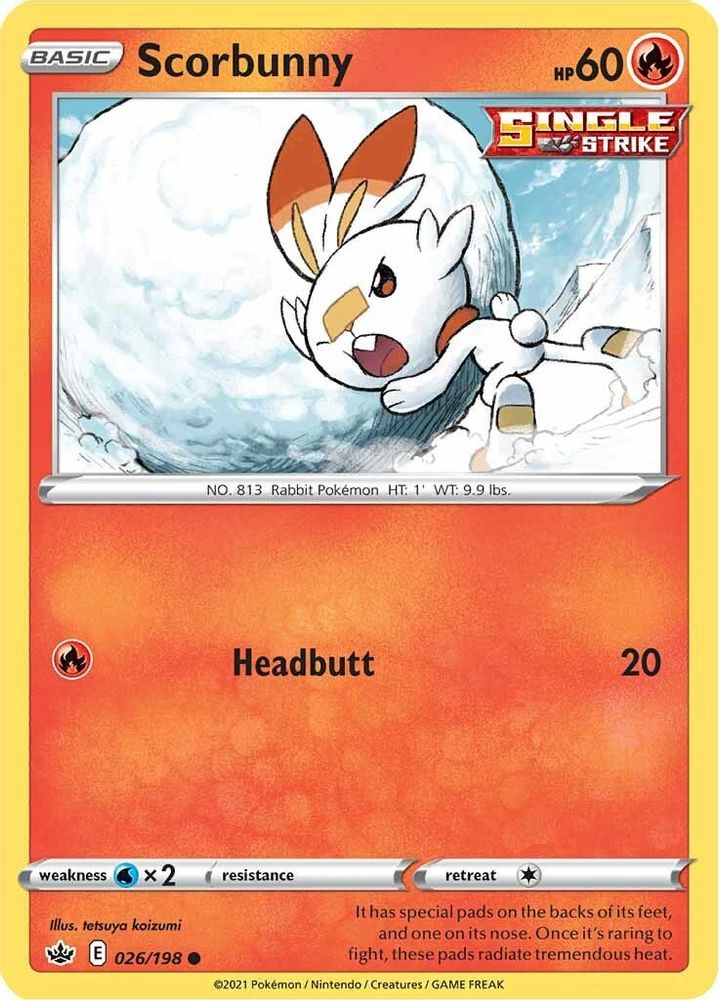 Scorbunny 026  - Reverse Holofoil SWSH06 Chilling Reign - Common