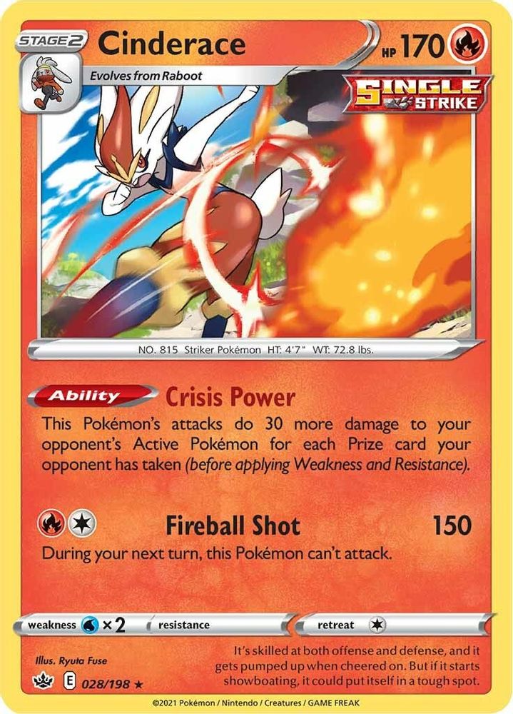 Cinderace 028  - Holofoil SWSH06 Chilling Reign - Holo Rare