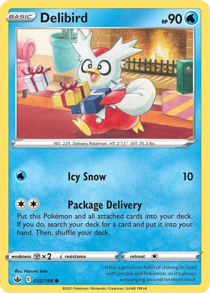 Delibird 032  - Reverse Holofoil SWSH06 Chilling Reign - Common
