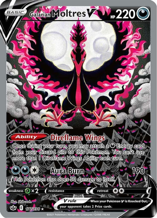 Galarian Moltres V (Alternate Full Art) 177  - Holofoil SWSH06 Chilling Reign - Ultra Rare