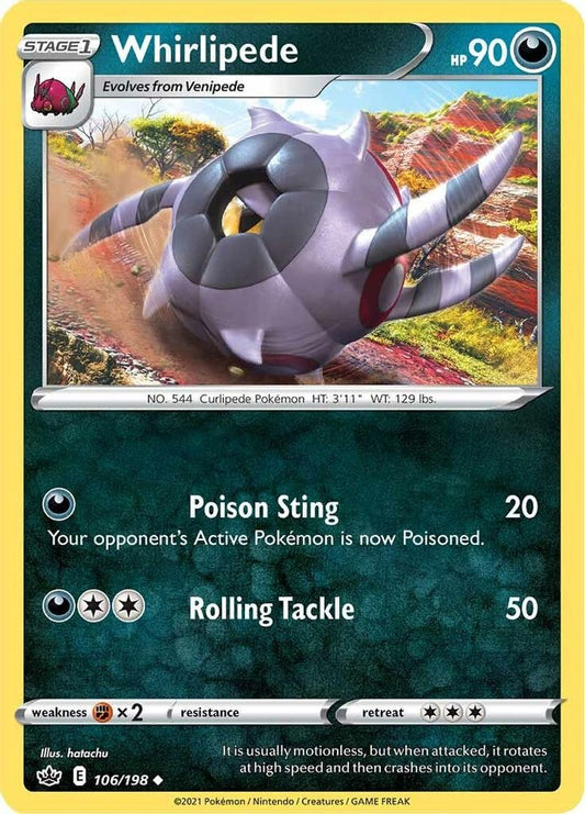 Whirlipede 106  - Reverse Holofoil SWSH06 Chilling Reign - Uncommon