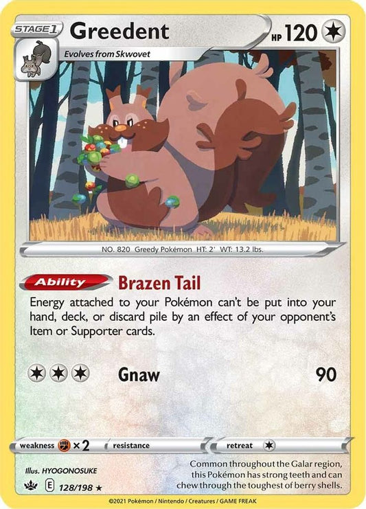 Greedent 128  - Reverse Holofoil SWSH06 Chilling Reign - Holo Rare