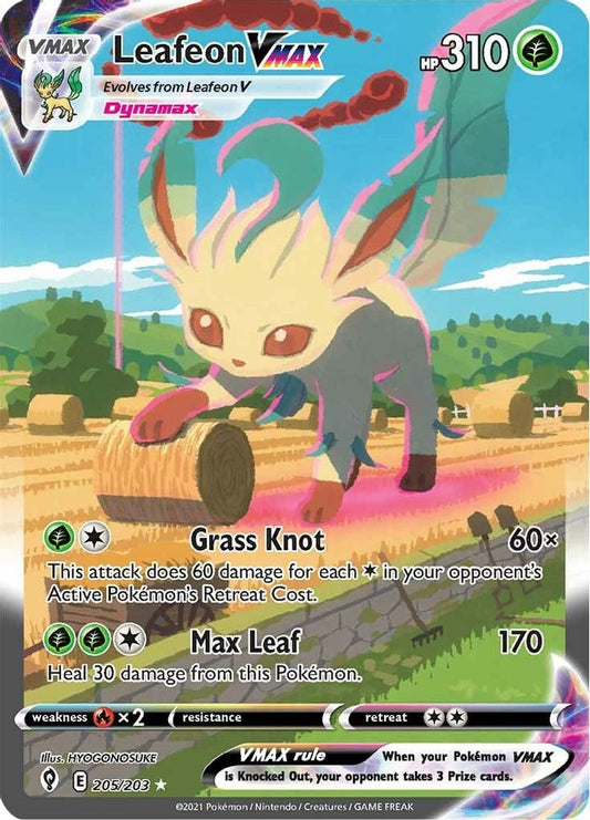 Leafeon VMAX (Alternate Art Secret) 205/203  - Holofoil SWSH07 Evolving Skies - Secret Rare