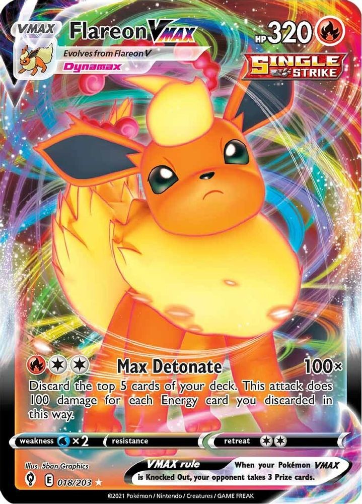 Flareon VMAX 018  - Holofoil SWSH07 Evolving Skies - Ultra Rare
