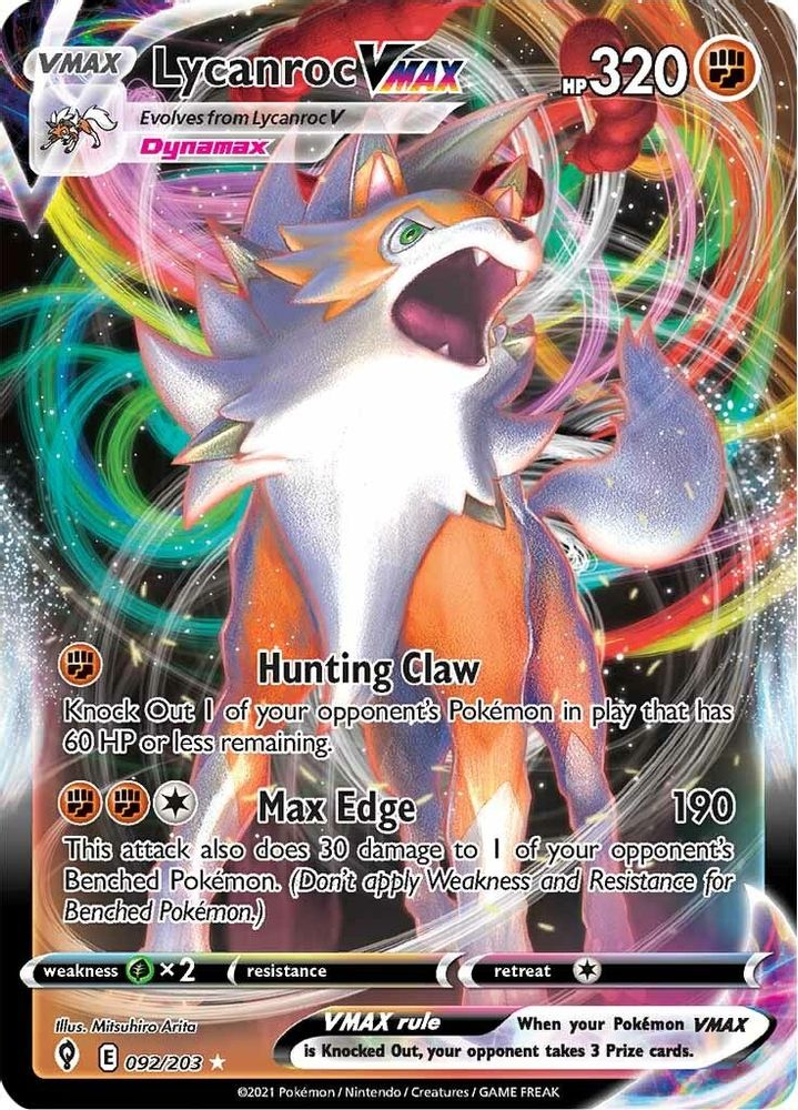 Lycanroc VMAX 092  - Holofoil SWSH07 Evolving Skies - Ultra Rare