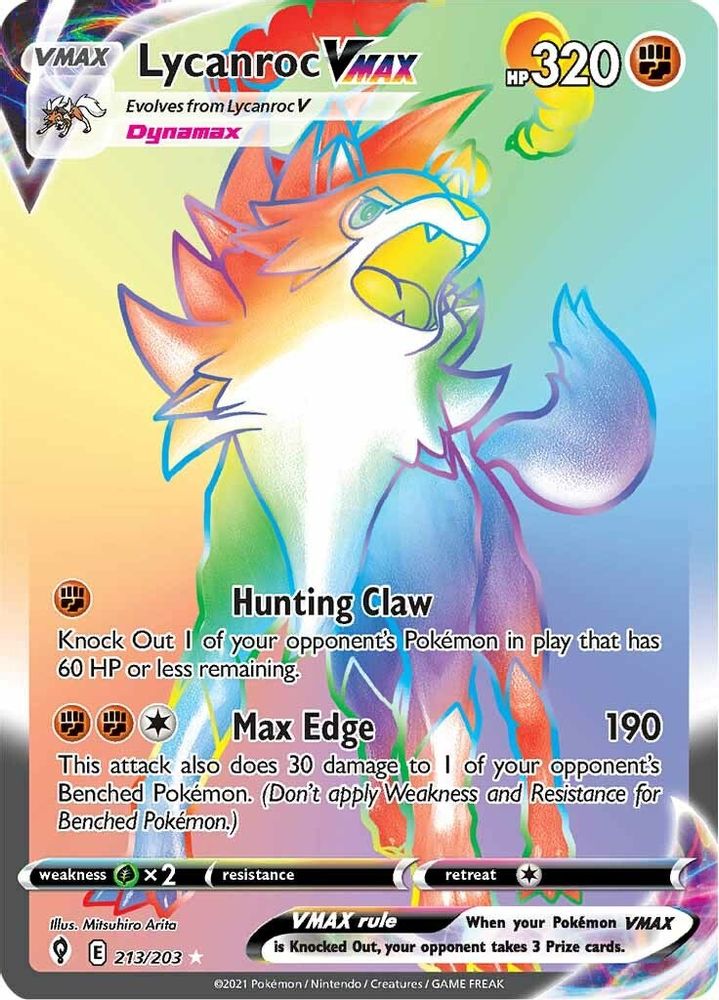Lycanroc VMAX (Secret) 213  - Holofoil SWSH07 Evolving Skies - Secret Rare