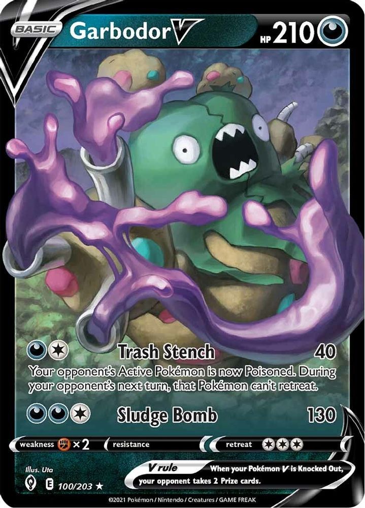 Garbodor V 100  - Holofoil SWSH07 Evolving Skies - Ultra Rare