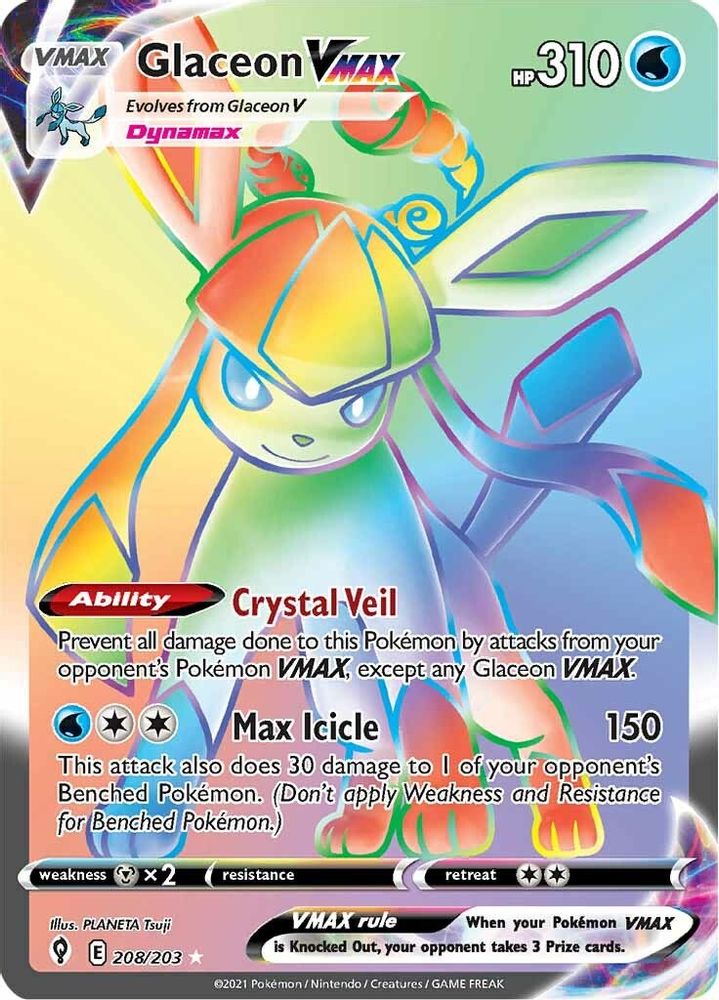 Glaceon VMAX (Secret) 208  - Holofoil SWSH07 Evolving Skies - Secret Rare