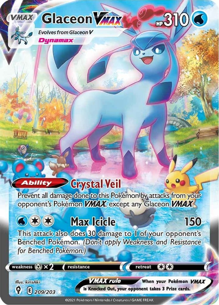 Glaceon VMAX (Alternate Art Secret) 209  - Holofoil SWSH07 Evolving Skies - Secret Rare