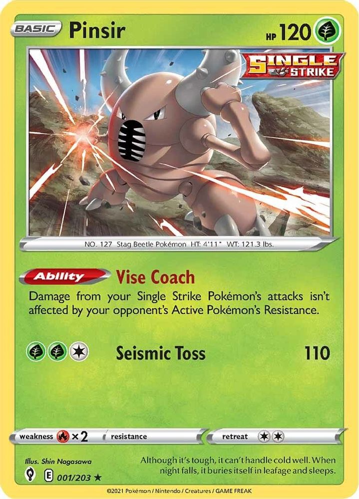Pinsir 001  - Reverse Holofoil SWSH07 Evolving Skies - Rare