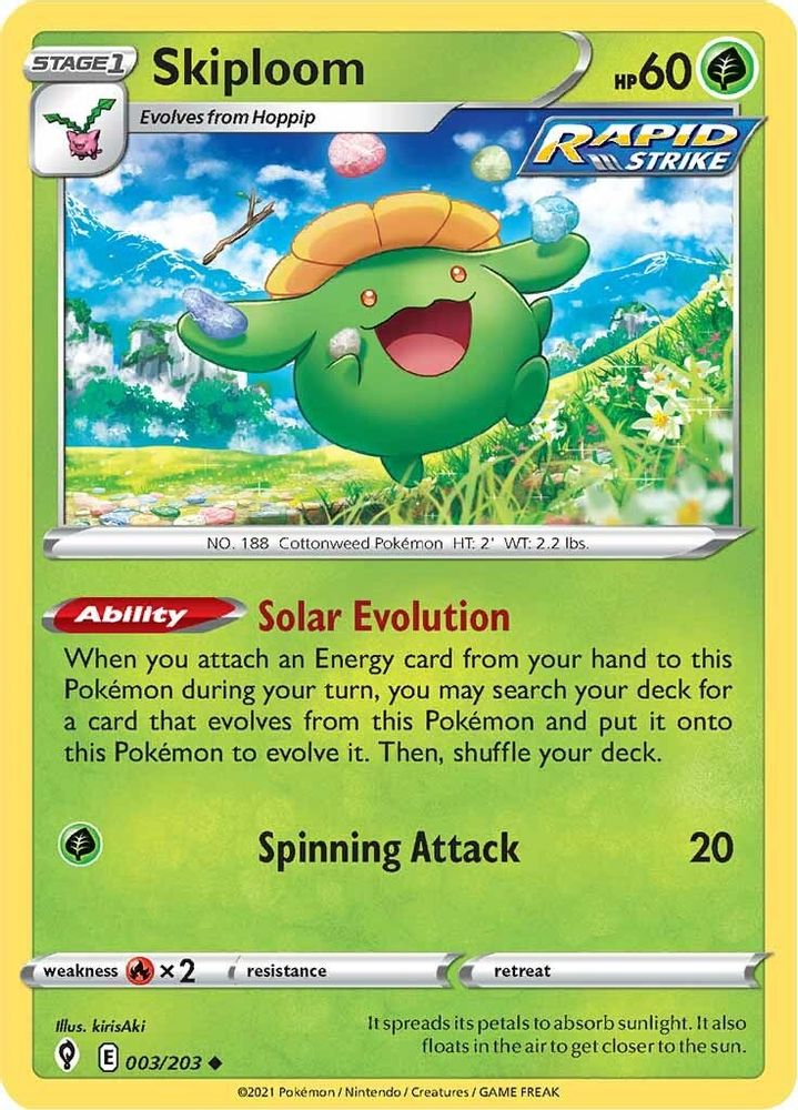 Skiploom 003  - Reverse Holofoil SWSH07 Evolving Skies - Uncommon