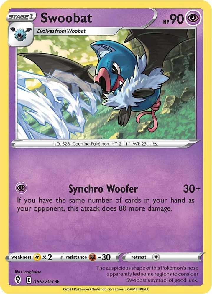 Swoobat 069  - Reverse Holofoil SWSH07 Evolving Skies - Uncommon