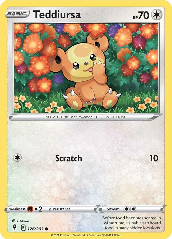 Teddiursa 126  - Reverse Holofoil SWSH07 Evolving Skies - Common