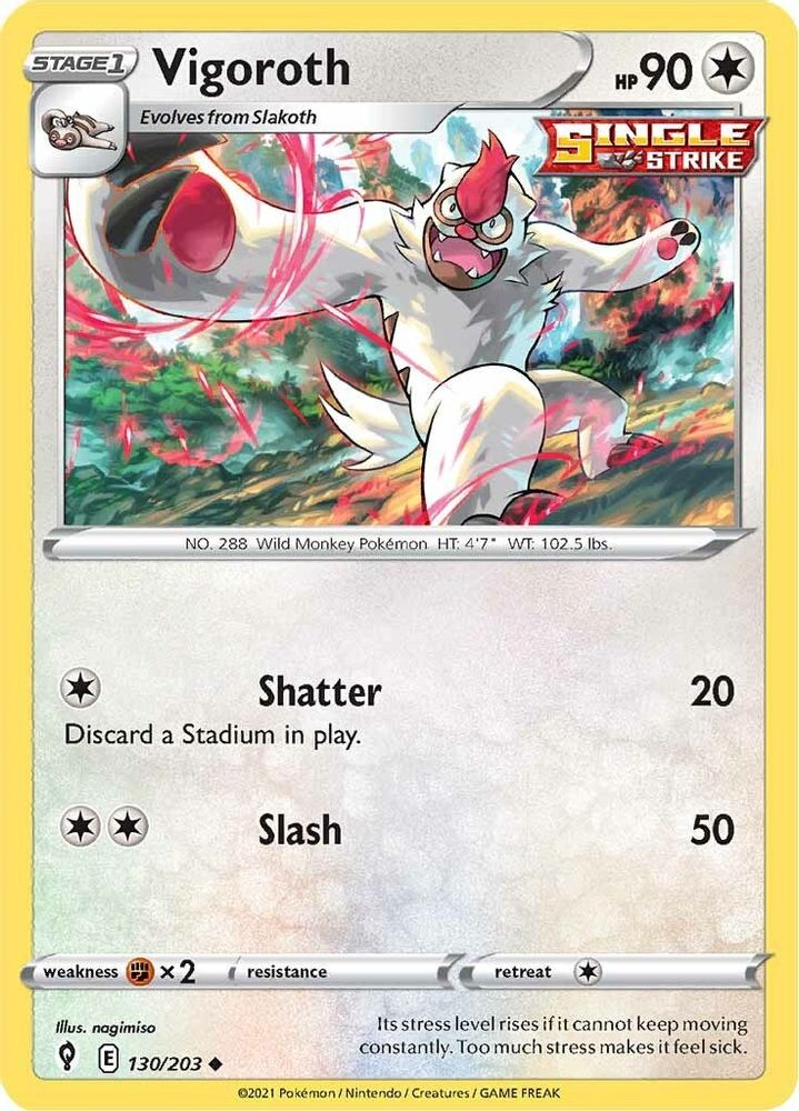 Vigoroth 130  - Reverse Holofoil SWSH07 Evolving Skies - Uncommon