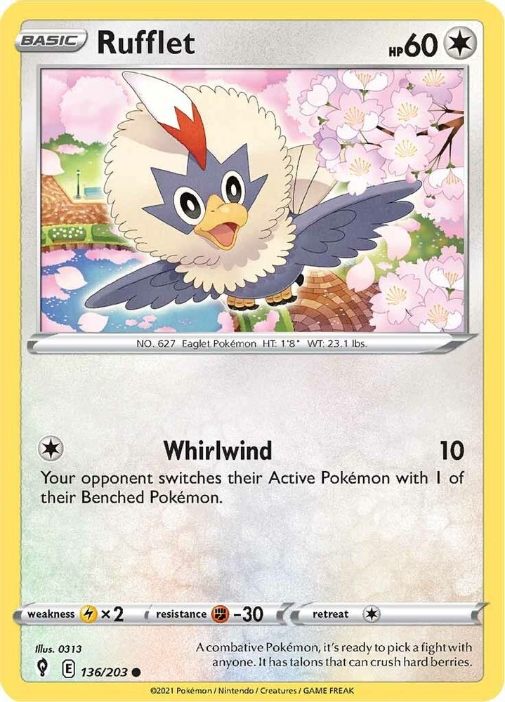 Rufflet 136  - Reverse Holofoil SWSH07 Evolving Skies - Common