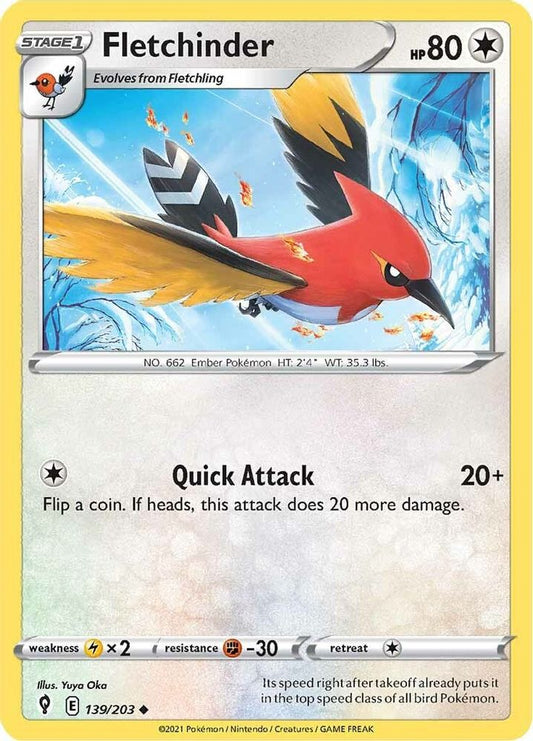 Fletchinder 139  - Reverse Holofoil SWSH07 Evolving Skies - Uncommon