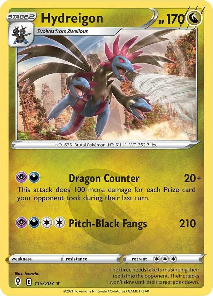 Hydreigon 115  - Reverse Holofoil SWSH07 Evolving Skies - Holo Rare