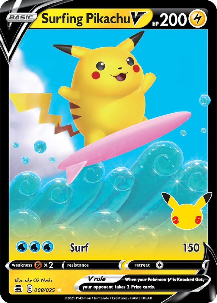 Surfing Pikachu V 008  - Holofoil Celebrations - Ultra Rare