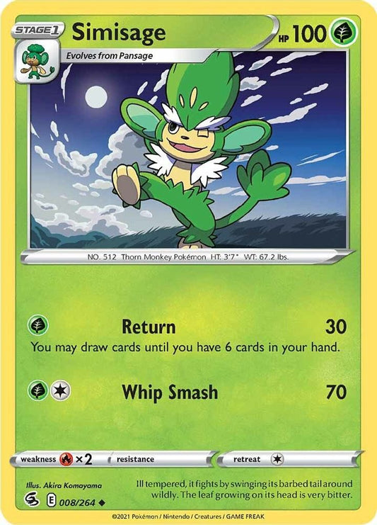 Simisage 008  - Reverse Holofoil SWSH08 Fusion Strike - Uncommon