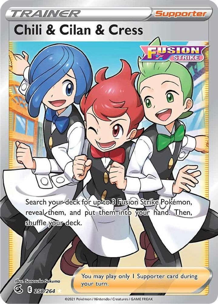 Chili & Cilan & Cress (Full Art) 258  - Holofoil SWSH08 Fusion Strike - Ultra Rare