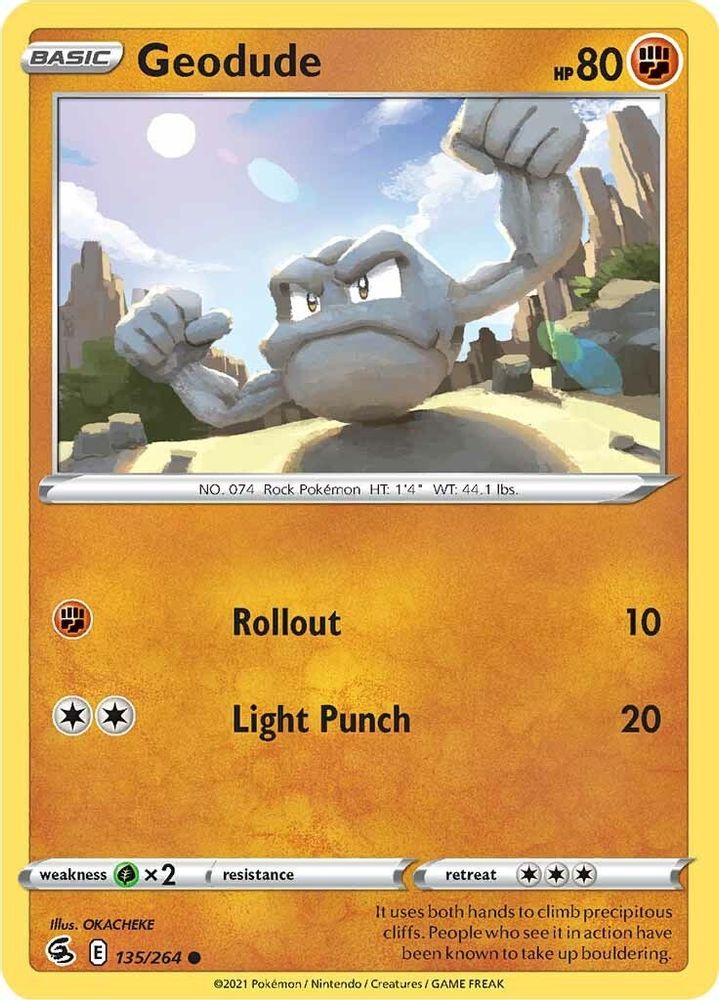 Geodude 135  - Reverse Holofoil SWSH08 Fusion Strike - Common