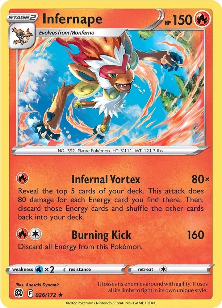 Infernape 026  - Reverse Holofoil SWSH09 Brilliant Stars - Holo Rare