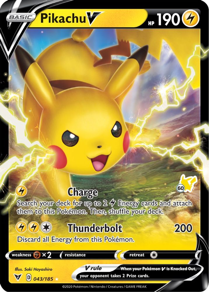 Pikachu V (#60 Pikachu Stamped) 043/185  - Holofoil Battle Academy 2022 - Holo Rare