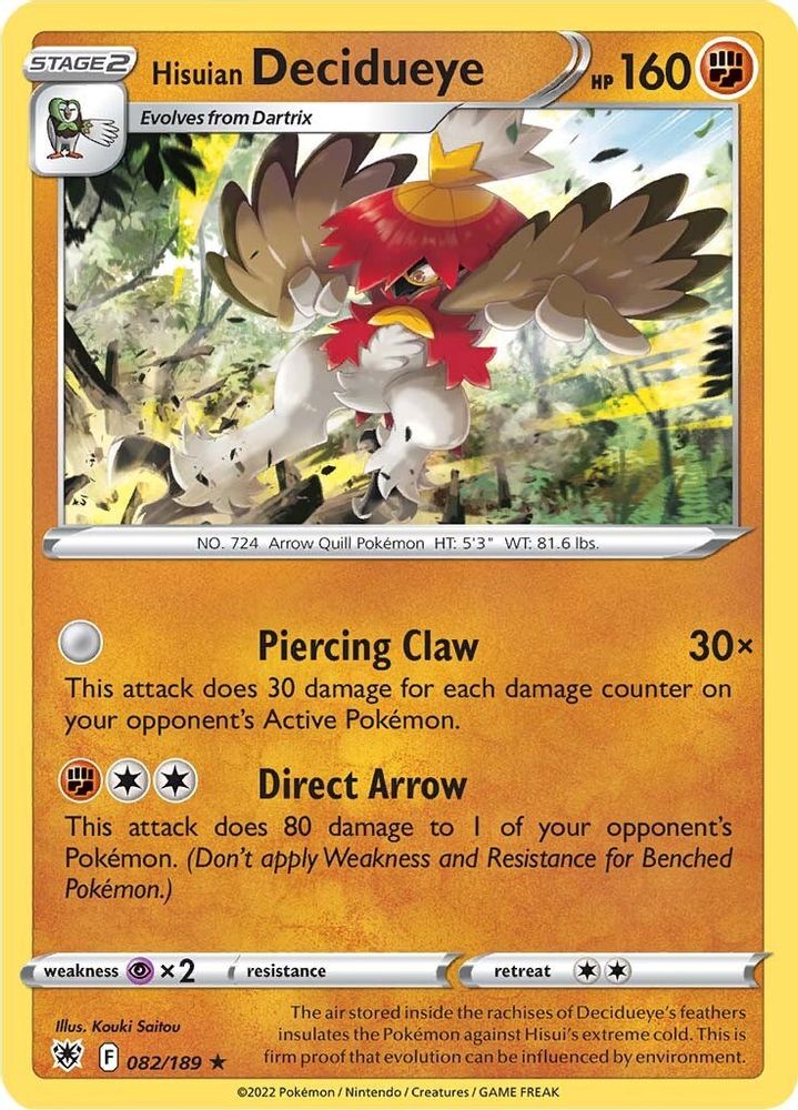 Hisuian Decidueye 082  - Reverse Holofoil SWSH10 Astral Radiance - Holo Rare
