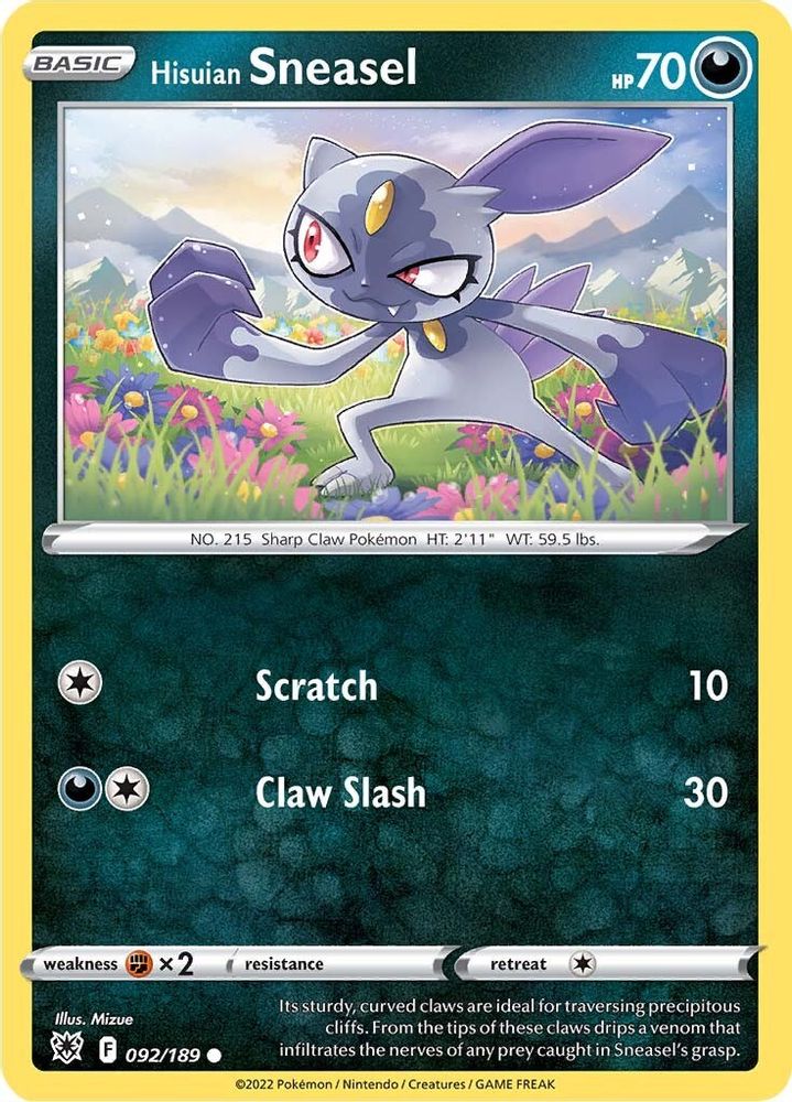 Hisuian Sneasel 092  - Reverse Holofoil SWSH10 Astral Radiance - Common