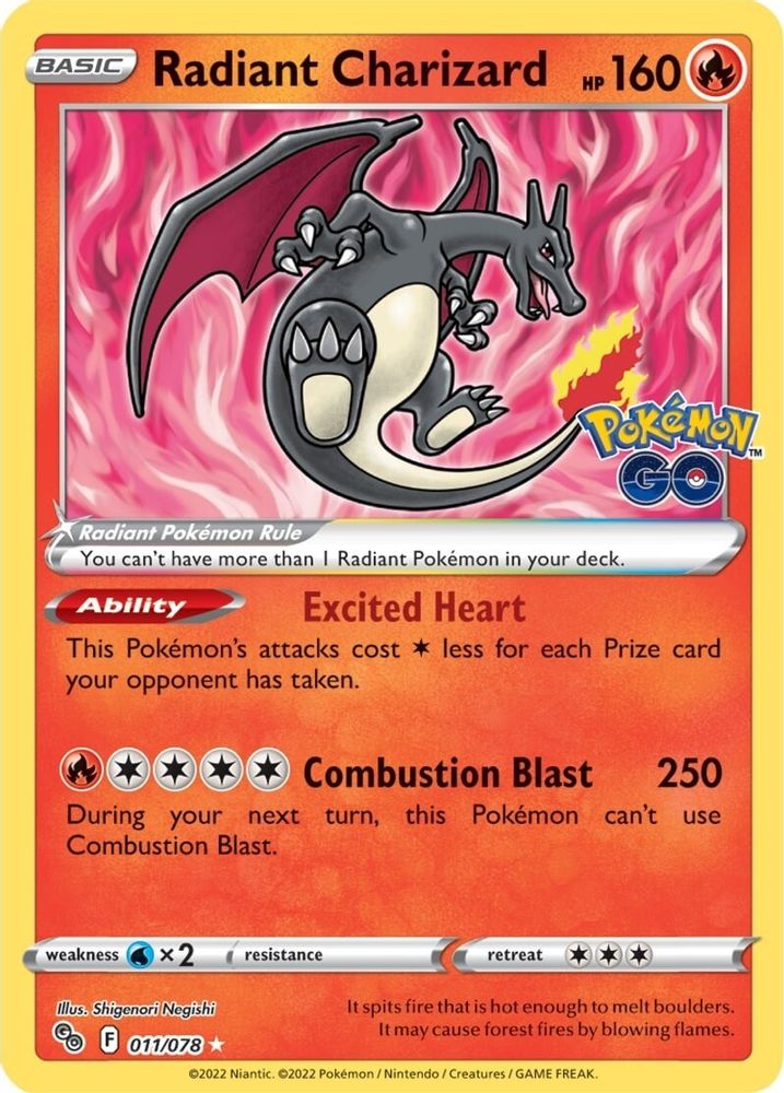 Radiant Charizard 011  - Holofoil Pokemon GO - Radiant Rare