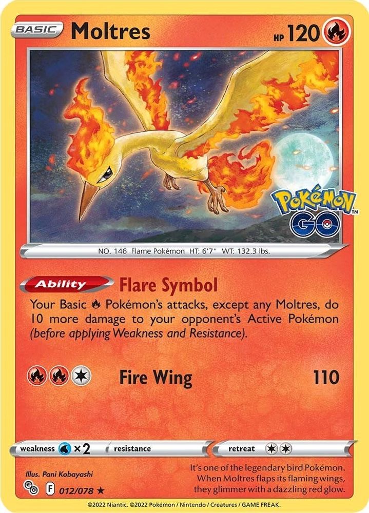 Moltres 012  - Reverse Holofoil Pokemon GO - Holo Rare