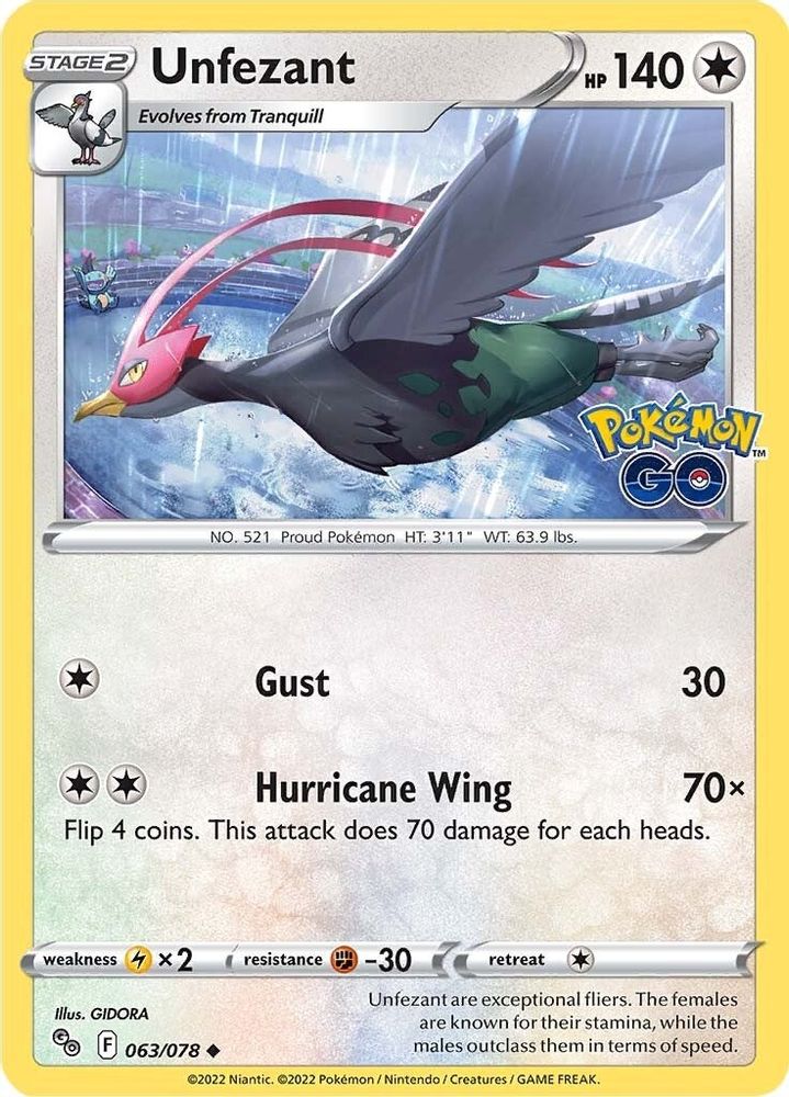 Unfezant 063  - Reverse Holofoil Pokemon GO - Uncommon