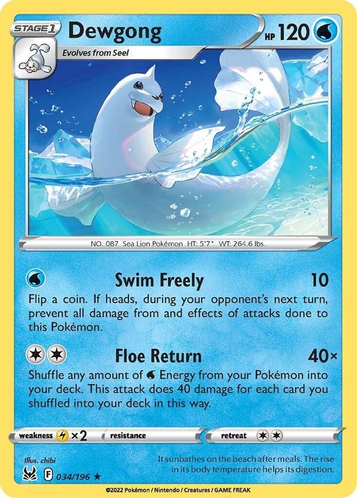Dewgong 034  SWSH11 Lost Origin - Rare