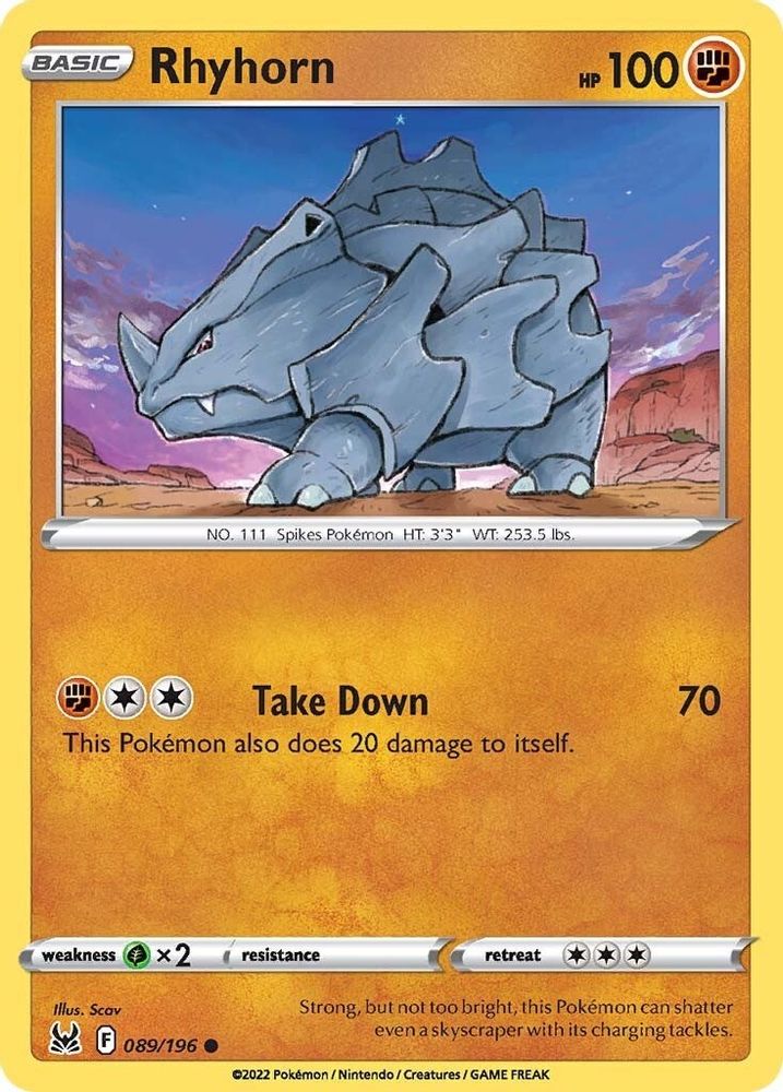 Rhyhorn 089  - Reverse Holofoil SWSH11 Lost Origin - Common