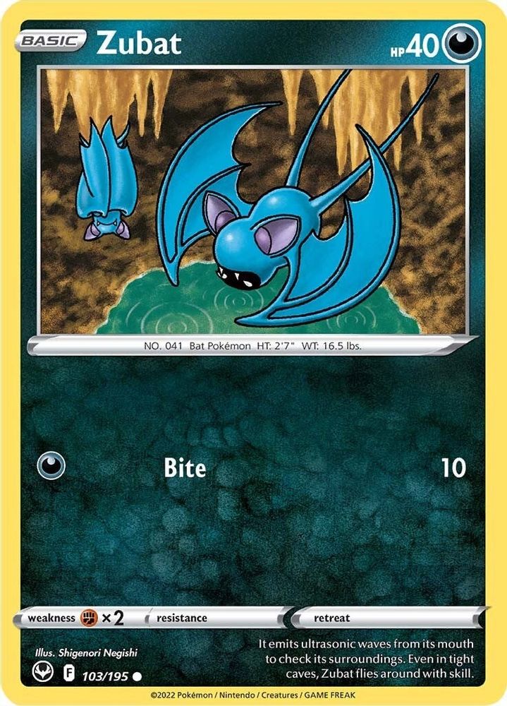 Zubat 103  - Reverse Holofoil SWSH12 Silver Tempest - Common