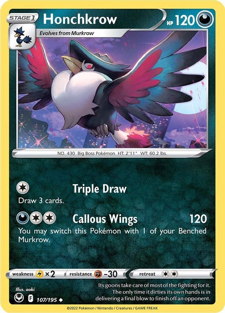 Honchkrow 107  SWSH12 Silver Tempest - Uncommon