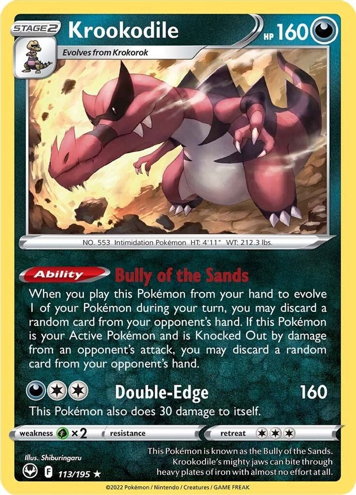 Krookodile 113  - Reverse Holofoil SWSH12 Silver Tempest - Holo Rare