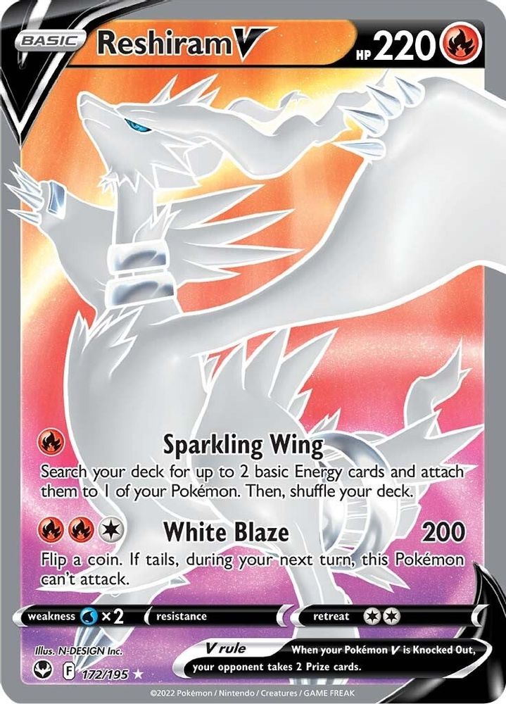 Reshiram V (Full Art) 172  - Holofoil SWSH12 Silver Tempest - Ultra Rare
