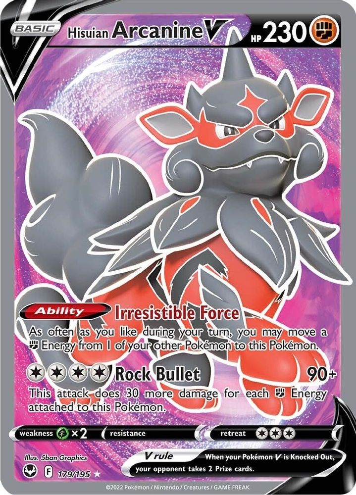 Hisuian Arcanine V (Full Art) 179  - Holofoil SWSH12 Silver Tempest - Ultra Rare