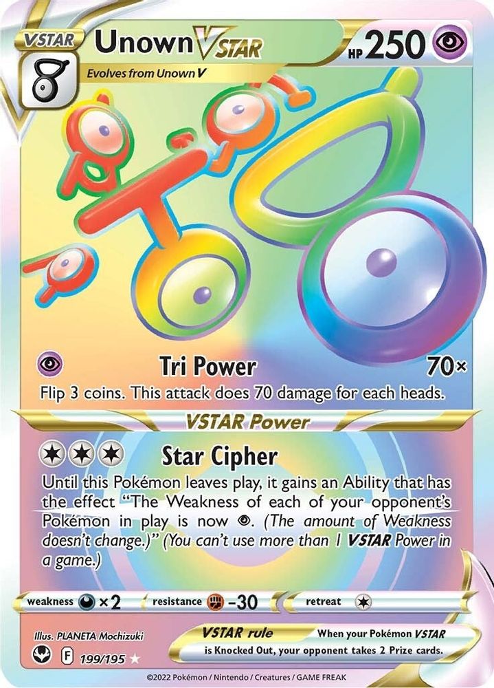 Unown VSTAR (Secret) 199  - Holofoil SWSH12 Silver Tempest - Secret Rare